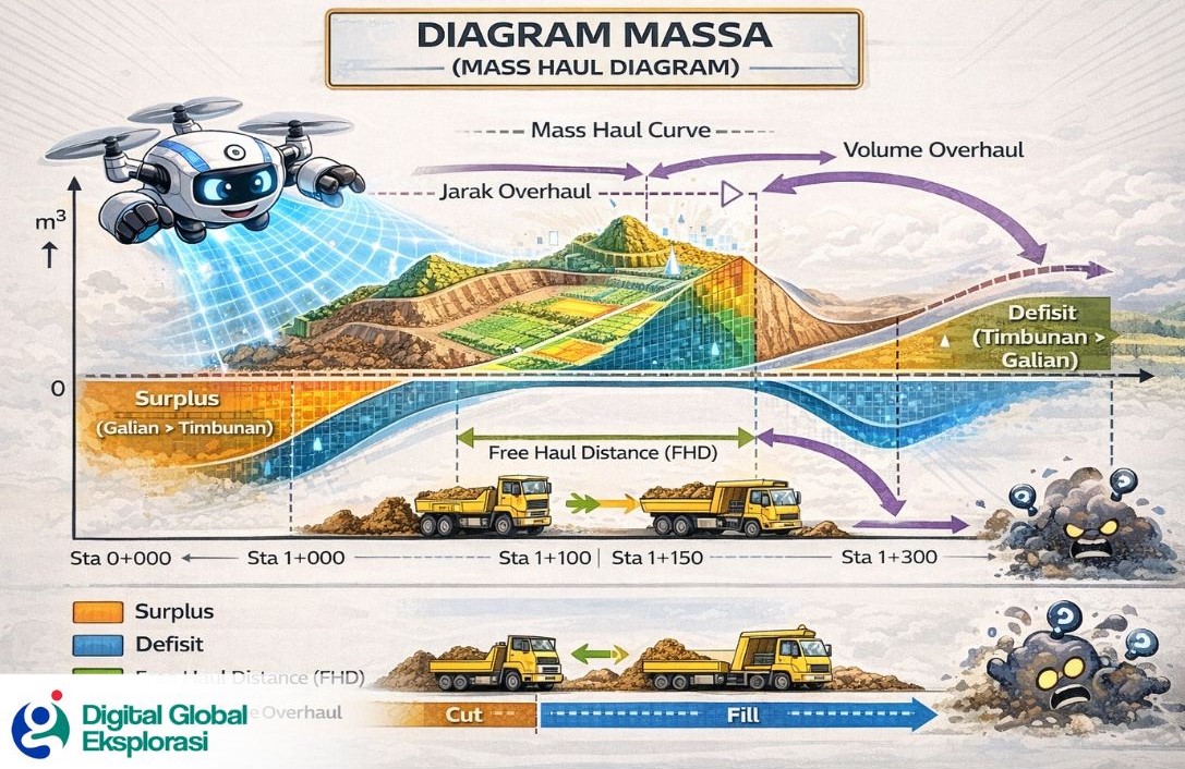 Metode Perhitungan Free Haul Distance dan Overhaul dalam Diagram Massa, ini Contoh Hitungannya