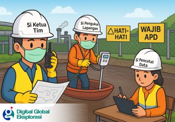 Survey Batimetri untuk pengukuran Kolam Limbah, Jasa Global Eksplorasi